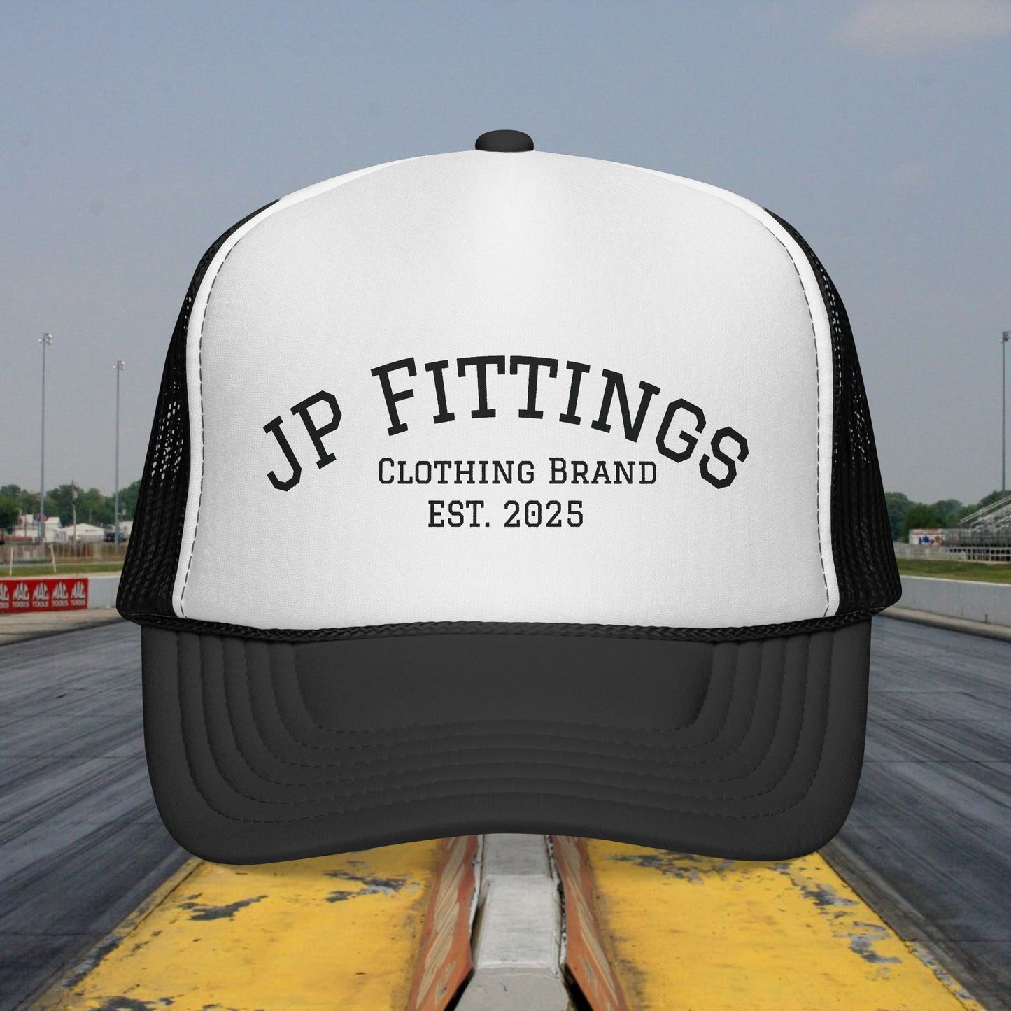 JP Fittings Trucker Cap — Vintage Drag Racing Logo (Est. 2025)