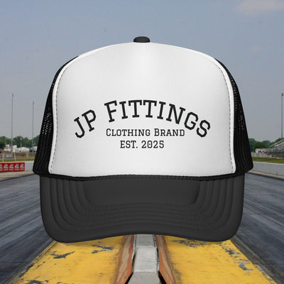 JP Fittings Trucker Cap — Vintage Drag Racing Logo (Est. 2025)