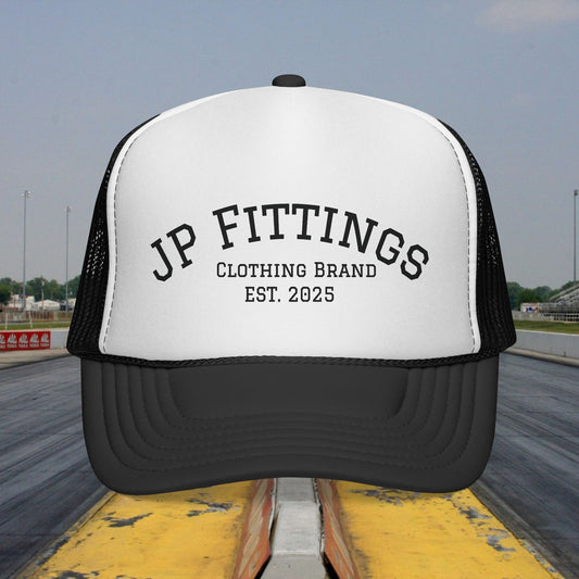 JP Fittings Trucker Cap — Vintage Drag Racing Logo (Est. 2025)