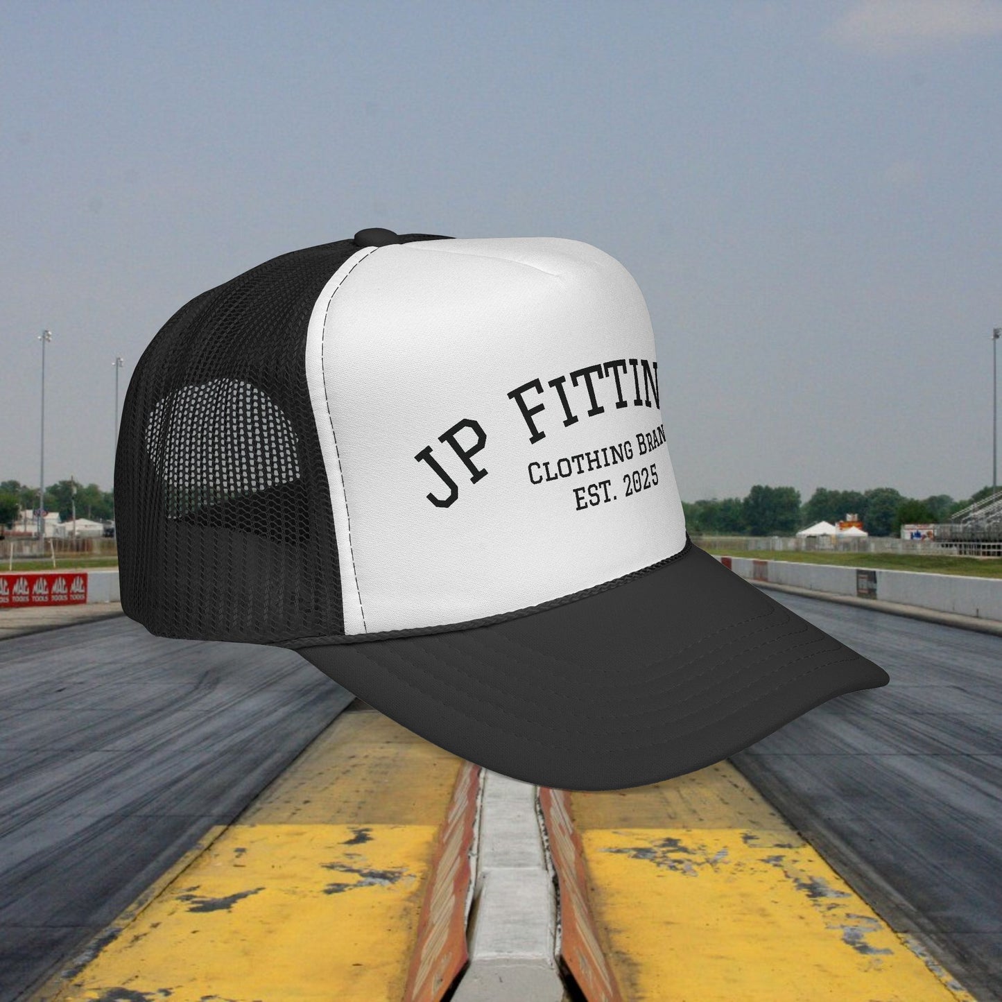 JP Fittings Trucker Cap — Vintage Drag Racing Logo (Est. 2025)